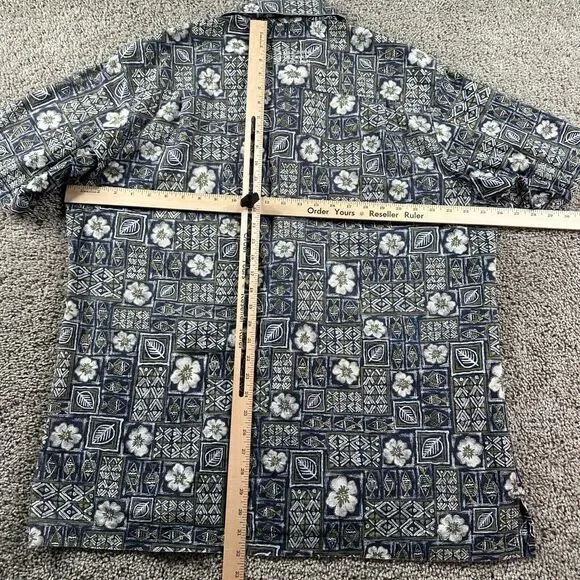 Woolrich Hawaiian Shirt Mens Large Blue White Polynesian Cotton Button Up FLAW - Picture 7 of 13